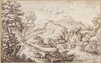 K VI 102
<br/>
Landschap met waterval en visser
<br/>
<em>Onofri, Crescenzio (1634-1714)</em>